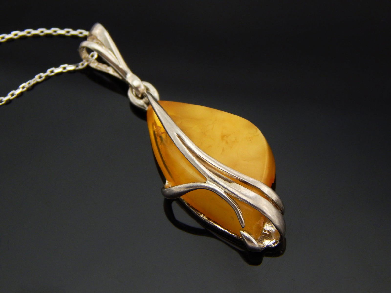 Natural Baltic Antique Amber Handmade Pendant Necklace in 925 Sterling Silver (1 of 6)
