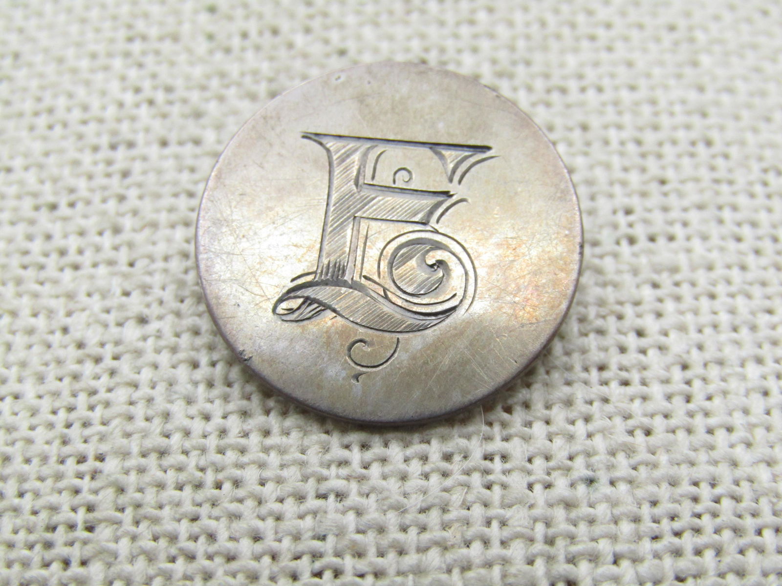 Vintage Silver 1899 Barber Dime Initial F Brooch, C-Clasp, early 1900's (1 of 5)