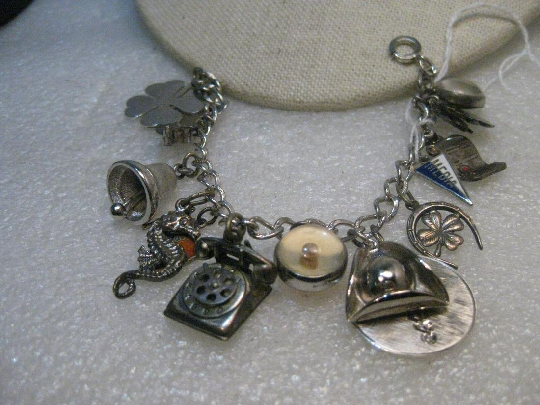 Vintage Sterling Silver Charm Bracelet, 42.21gr. 1950's, 17 Charms, Masonic+ 7" (1 of 11)