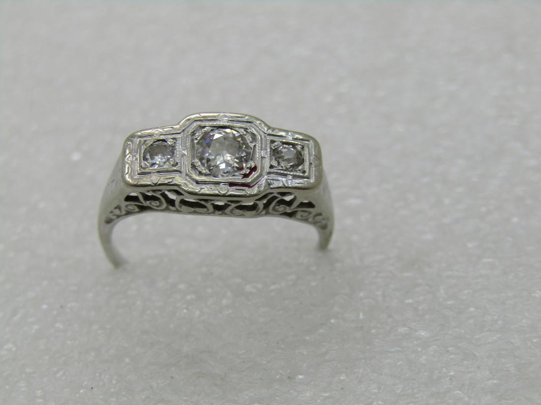 14kt Art Deco Triple Diamond Engagement Ring, Sz. 7.5, Appx .30 TCW (1 of 9)