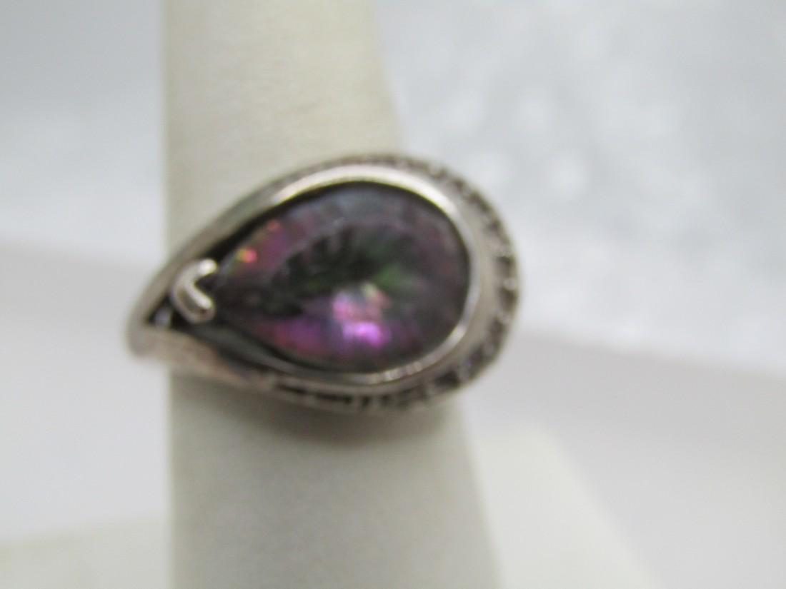 Vintage Silver Plated  Alexandrite & Rhinestone Ring, Sz. 7.5, 1980's-1990's (1 of 8)