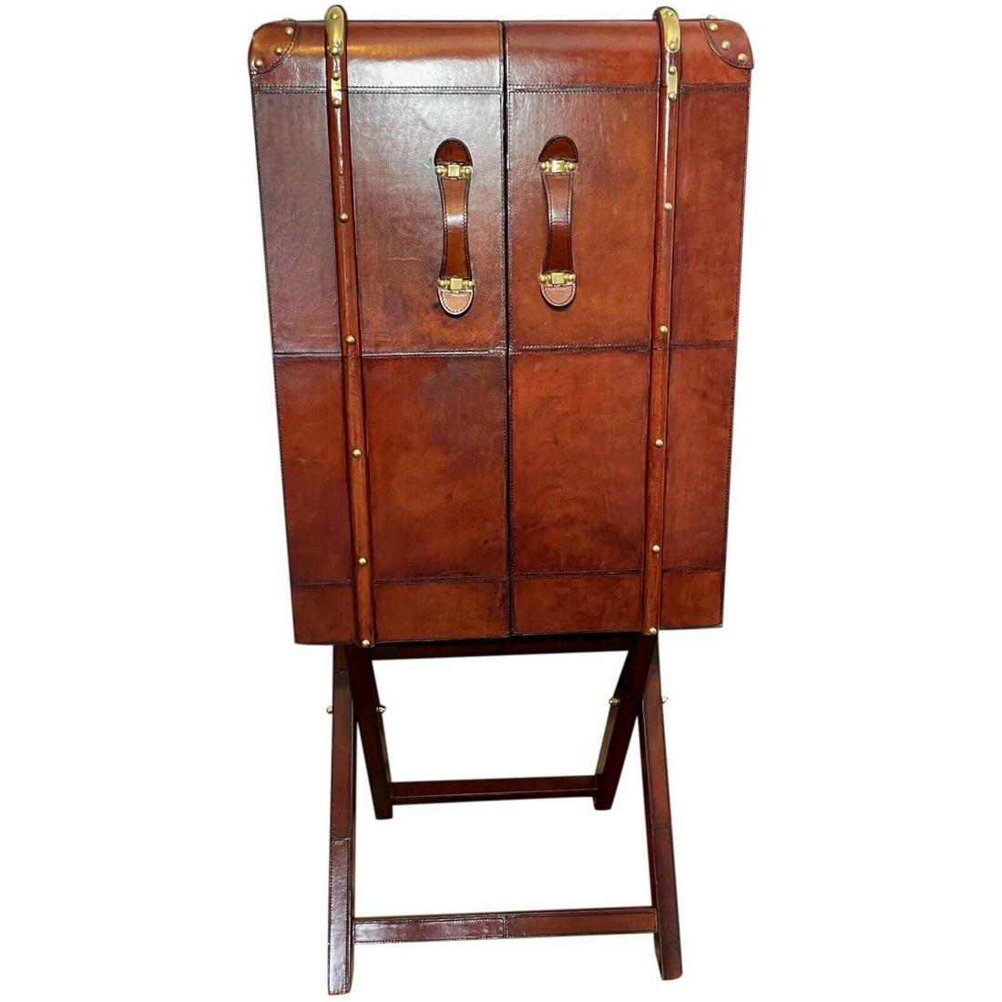Large English Leather Campaign Fitted Bar Drinks Cocktail Cabinet Chest On Stand: Large English Leather Campaign Fitted Bar Drinks Cocktail Cabinet Chest On Stand 1 Fine Large English Saddle Leather Campaign Fitted Bar Drinks Cocktail Cabinet Chest On Stand. Celebrate any party in 
