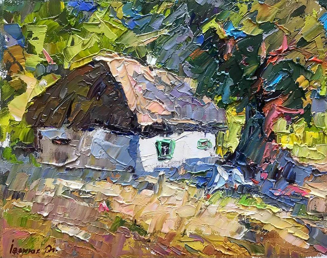 Oil painting In the shade of an old pear Kalenyuk Alex: 550AAA *** ABOUT THIS PAINTING *** * TITLE: "In the shade of an old pear" * ARTISTS: Kalenyuk Alex * SIZE: 20x25 cm/'7.87x9.84 inches' * MEDIUM: oil, canvas * HAND PAINTED: Original painting from our 