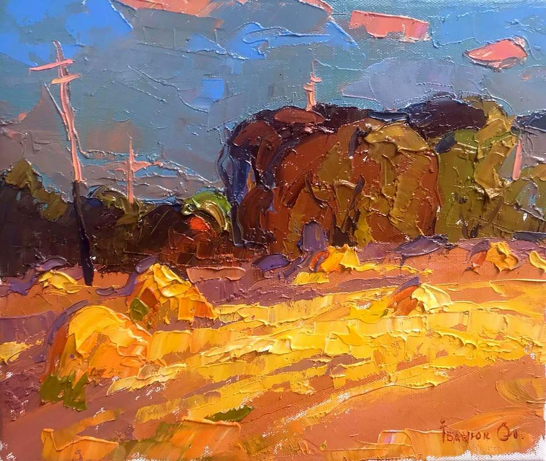 Oil painting Autumn evening Kalenyuk Alex: №Kalen 642 *** ABOUT THIS PAINTING *** * TITLE: "Autumn evening" * ARTISTS: Kalenyuk Alex * SIZE: 25x30 cm/'9.84x11.81 inches' * MEDIUM: oil, canvas * HAND PAINTED: Original painting from our co