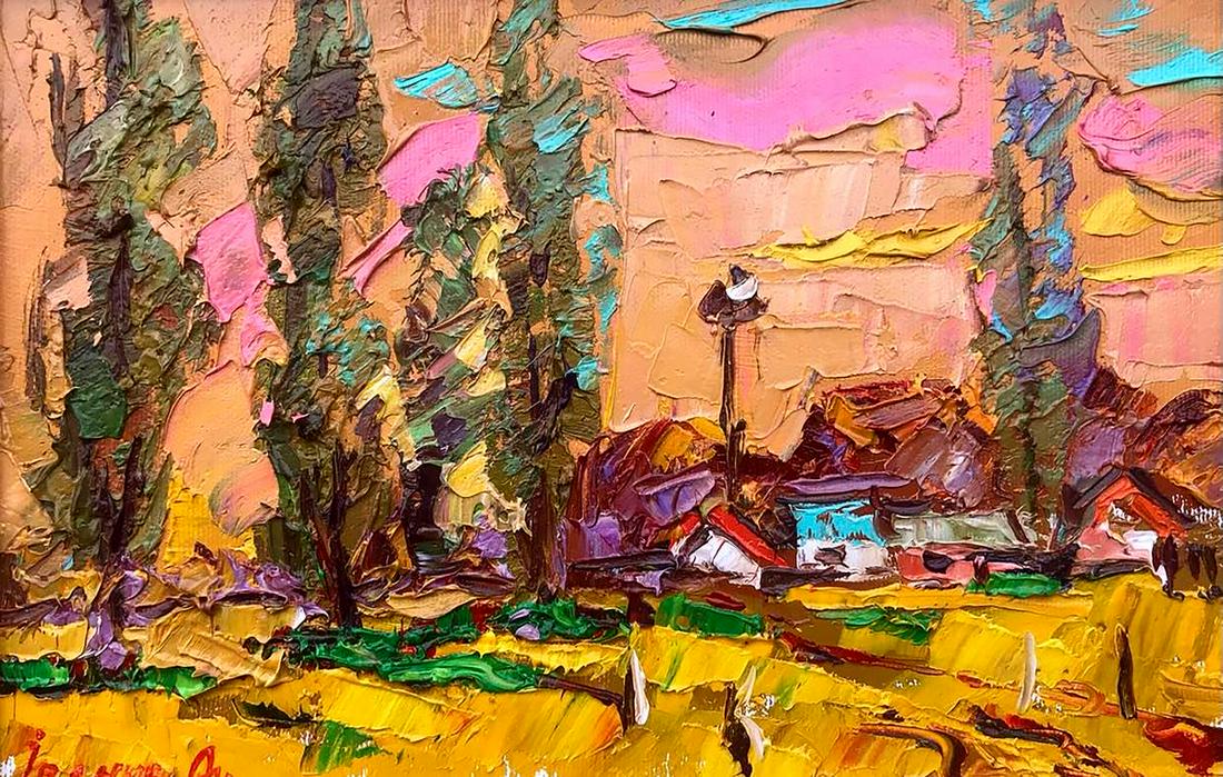 Oil painting Warm evening in the yard Kalenyuk Alex: №Kalen 660 *** ABOUT THIS PAINTING *** * TITLE: "Warm evening in the yard" * ARTISTS: Kalenyuk Alex * SIZE: 20x30 cm/'7.87x11.81 inches' * MEDIUM: oil, canvas * HAND PAINTED: Original painting f