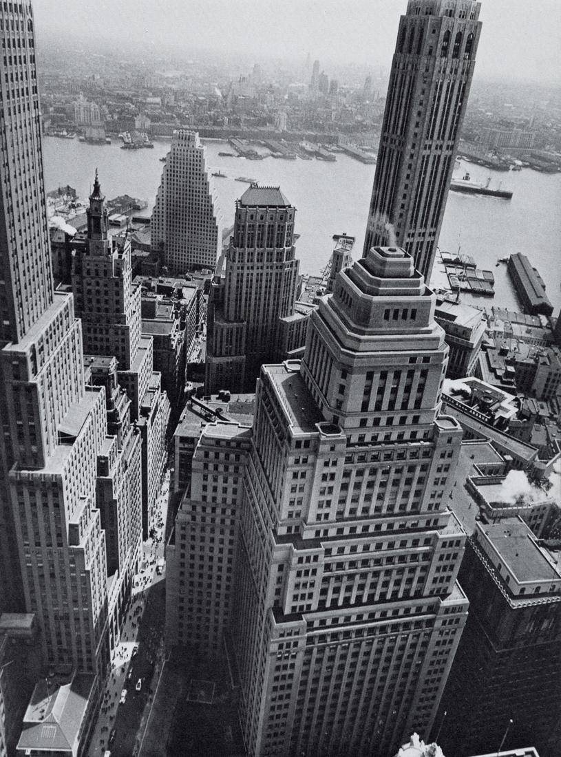 BERENICE ABBOTT - Lower Manhattan View of Brooklyn: Artist: Berenice Abbott Title: Lower Manhattan View Toward Brooklyn Medium: Photo Litho, 1970, USA Dimensions: 6.4x8.65" Description: Heat Wax Mounted on 11x14" Conservation Board Artist Bio: Berenice