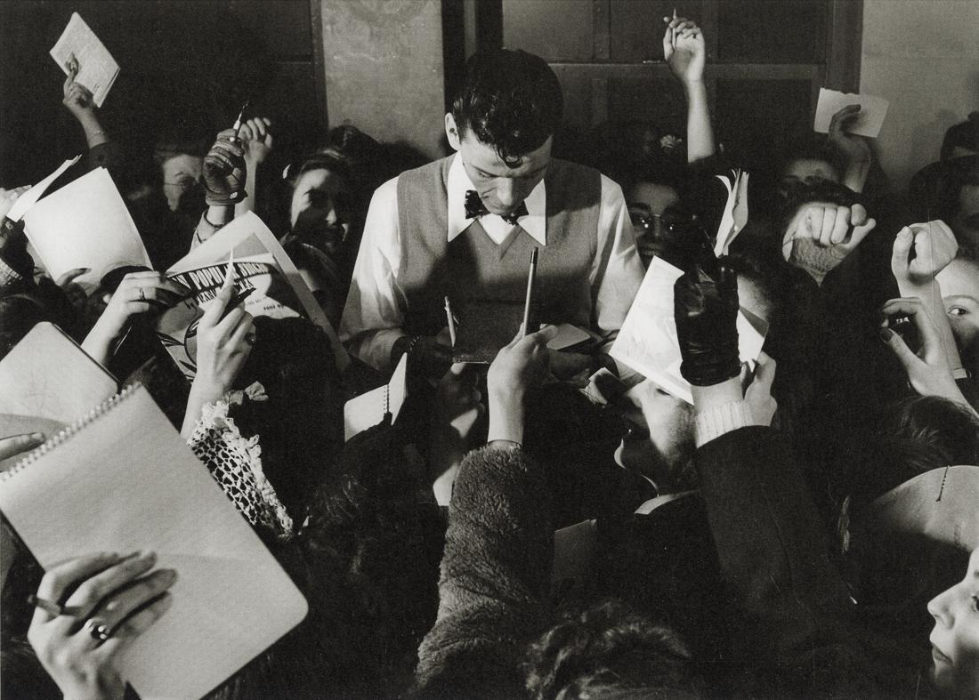 SAM SHAW - Frank Sinatra Signing For Fans, Mid-1940s: Artist: Sam Shaw Title: Frank Sinatra Signing Autographs For Fans After A Concert, Mid-1940s Medium: Photo Litho, 2010, Germany Dimensions: 8.65x6.2" Description: Heat Wax Mounted on 8.5x11" Conservat