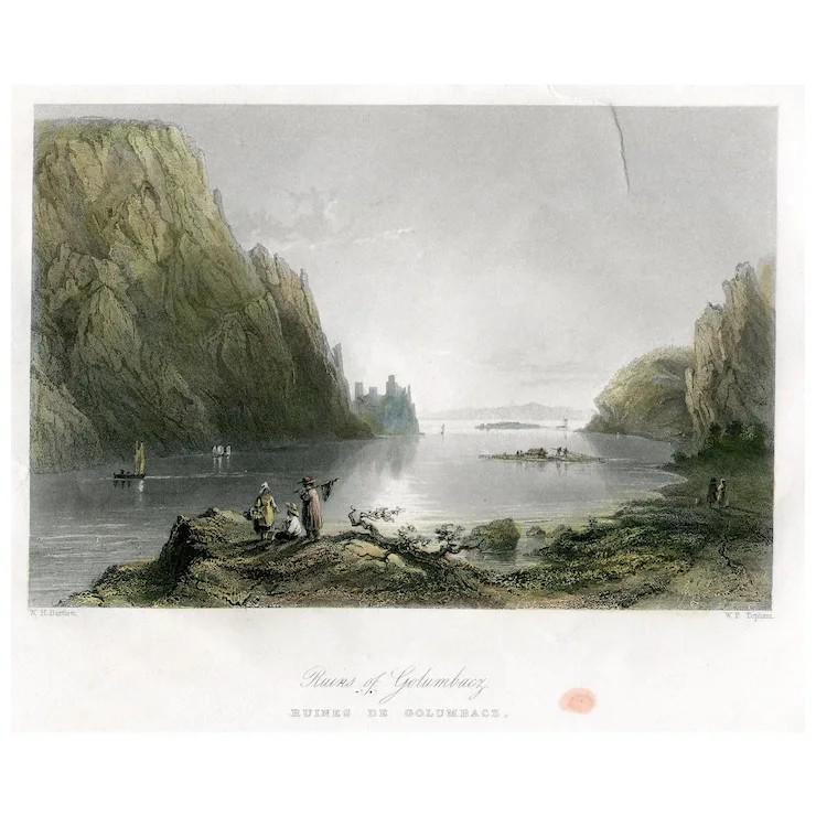 Ruins of Golubac Fortress, Serbia - 1840 engraving after W.H. Barlett (1 of 5)