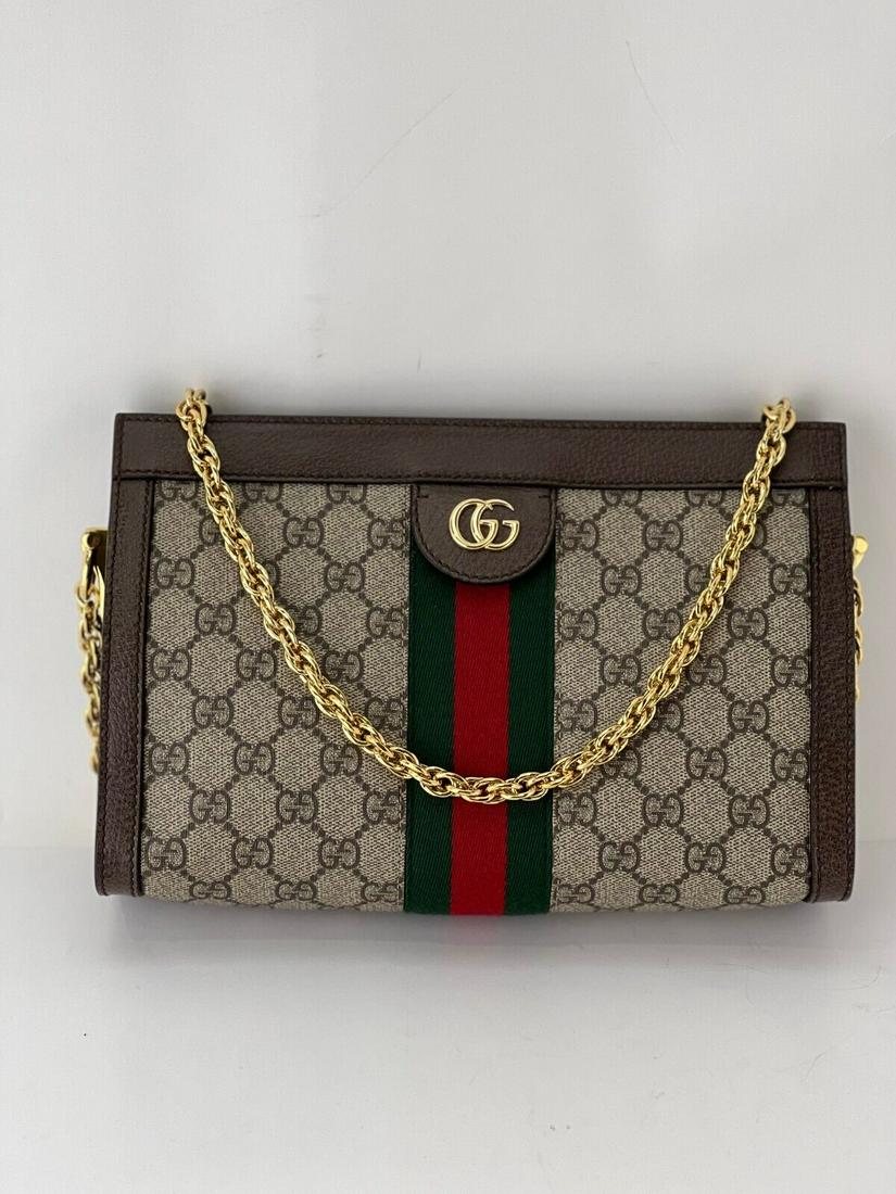 GUCCI GG Supreme Ophidia Small Monogram Web Brown Shoulder Clutch Bag C124 (1 of 12)