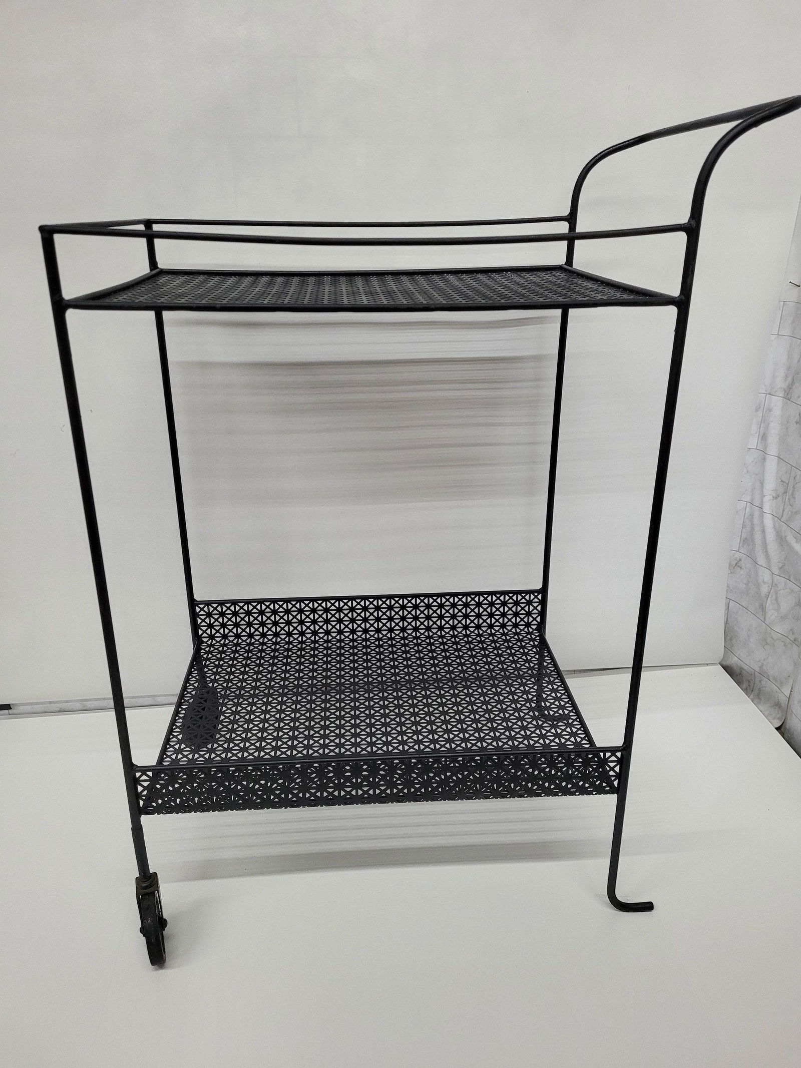 Richard Galef Archie Kaplan Style Atomic Mid Century Modern Serving Garden Tea Bar Cart Black Metal (1 of 8)