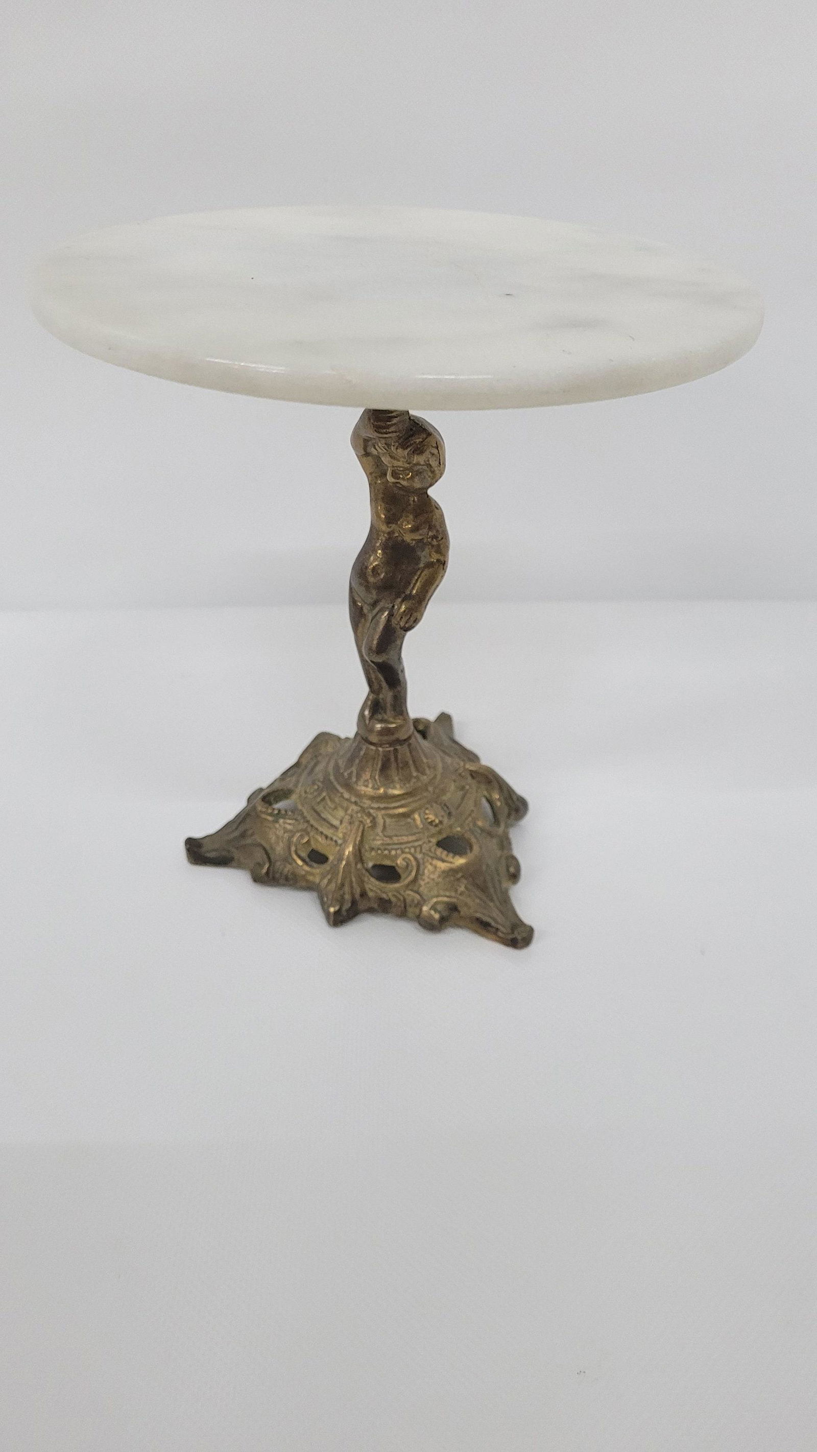 Vintage Marble and Brass Mini Table Riser Plant Stand Vase Holder Display Cherub Base (1 of 9)