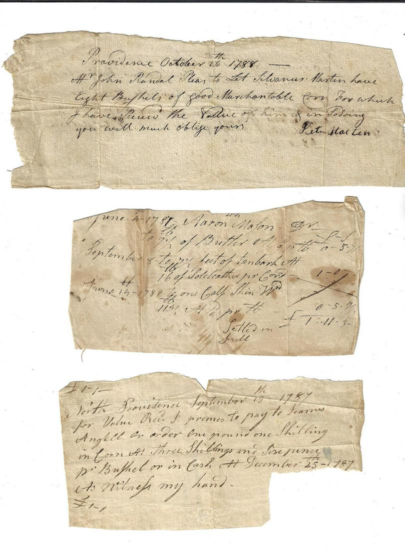 1787 Three Manuscript Receipts Providence RI (1 of 1)