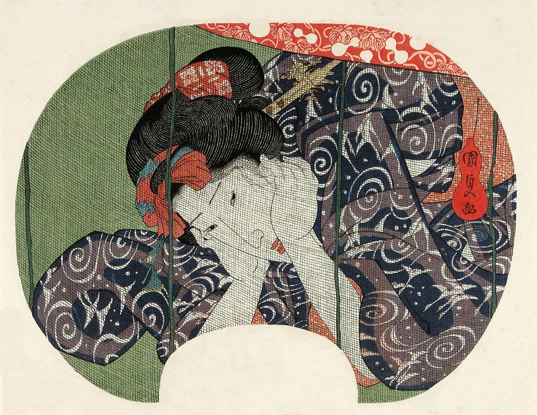 Utagawa KUNISADA II : Dreamy looks behind a mosquito net (1 of 1)