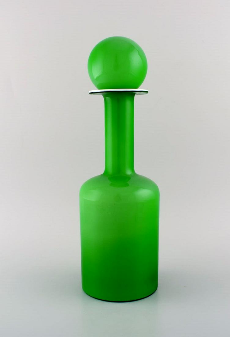 Otto Brauer for Holmegaard. Large rare vase / bottle in light green art glass with light green ball.: Title: Otto Brauer for Holmegaard. Large rare vase / bottle in light green art glass with light green ball. 1960's. Description: Otto Brauer for Holmegaard. Large rare vase / bottle in light green art