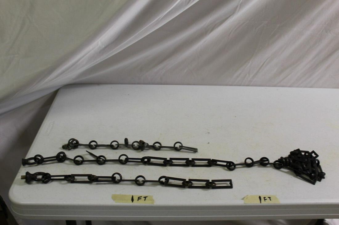 Chains for Chandeliers and Pendants new: These are the same 2" rectangle link chains ,but with a Bronze acid patina . And the smaller one has a little green patina . One chain is at 5feet and another at 2 feet and the smaller one with green