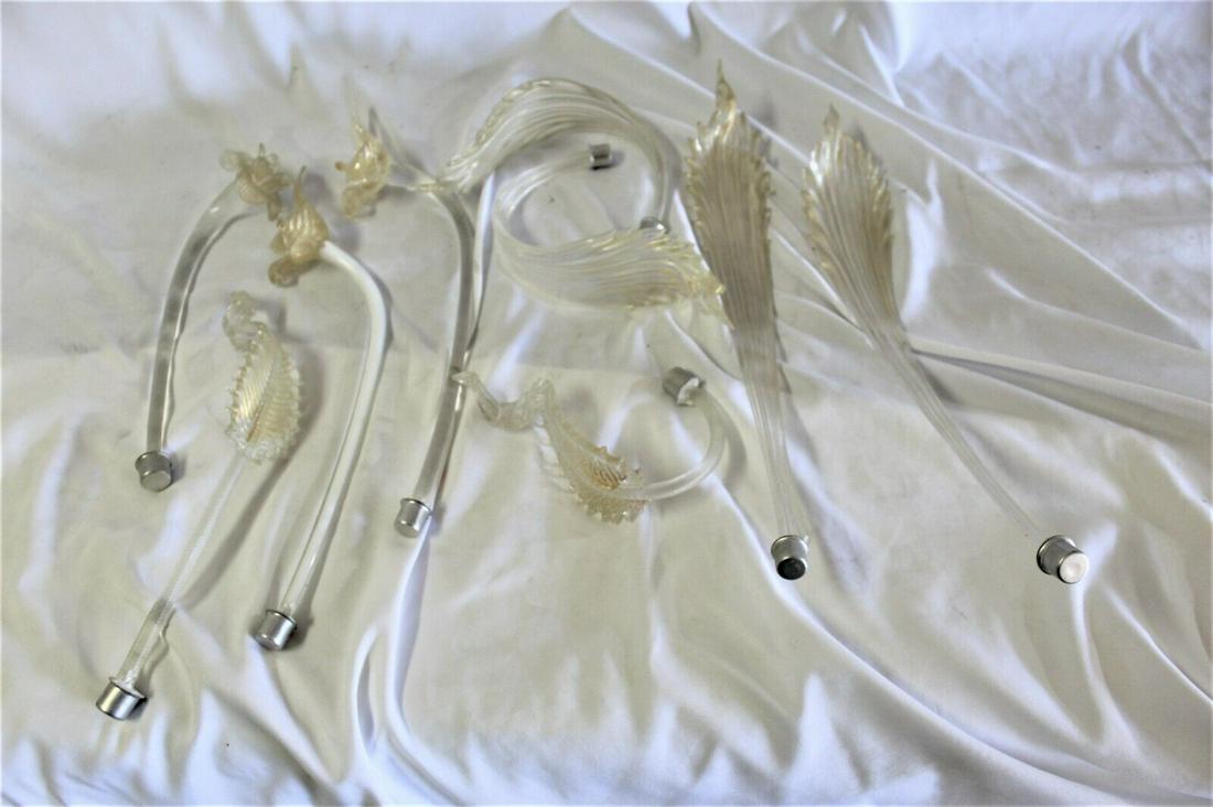 Murano Chandelier Glass parts gold dust flowers: Murano Glass parts for their Chandeliers and sconces . These are all new old stock left over inventory . Some with the Gold dust . Flowers and Leaf's .Will have to be specially packed for safe shippin