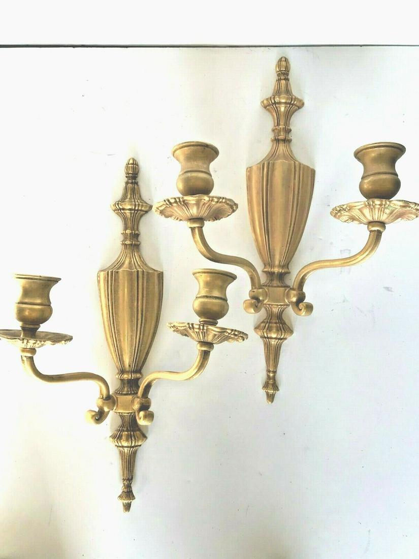 Empire type 18K Dore' Gold plated two arm pair sconces,bronze casting .: Two arm sconces in solid casting . Not wired yet . With 18 K Dore 'gold plated finish .Made for lighting showroom . Never installed . Maybe English style made from an original. Showroom priced at $149