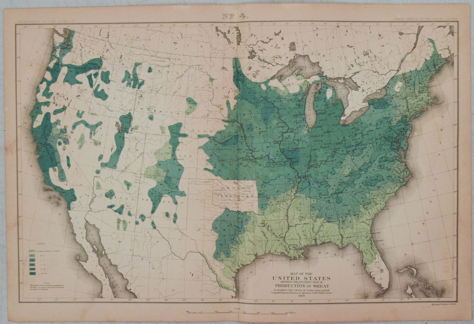 1880 US Census Map of Wheat Production per Capita -- Map of the United States Showing the (1 of 1)