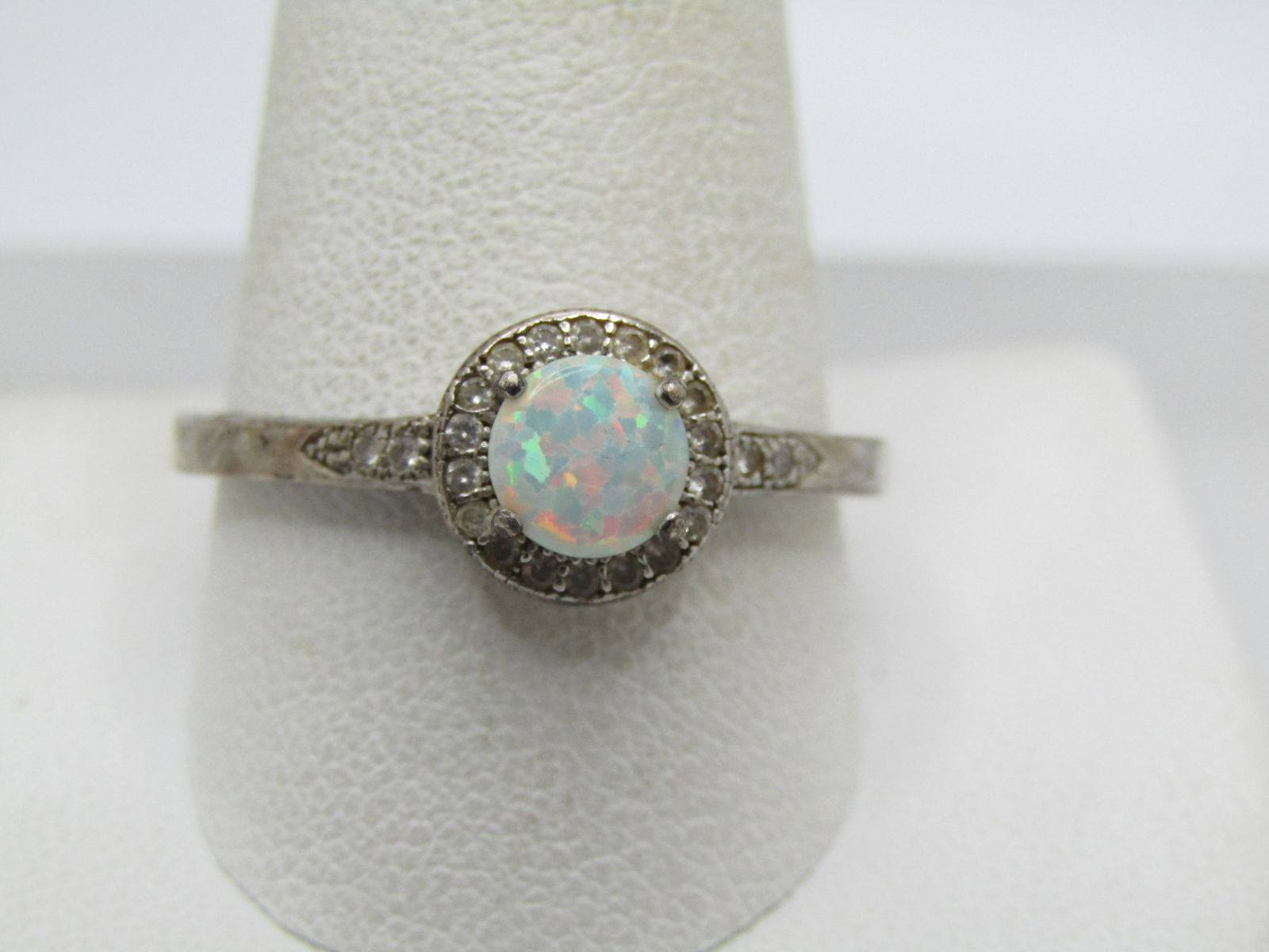 Sterling Opal & Diamond Halo Ring, Sz. 12 (1 of 6)