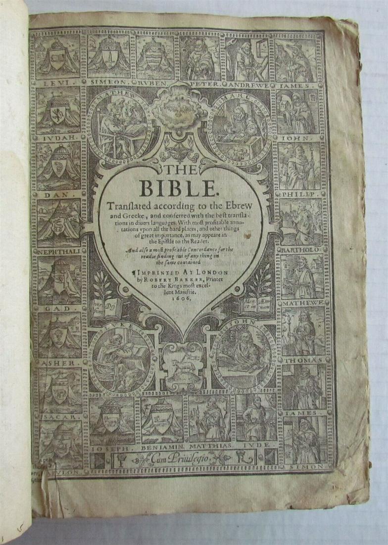 1606 BIBLE in ENGLISH by ROBERT BARKER antique RARE (1 of 6)