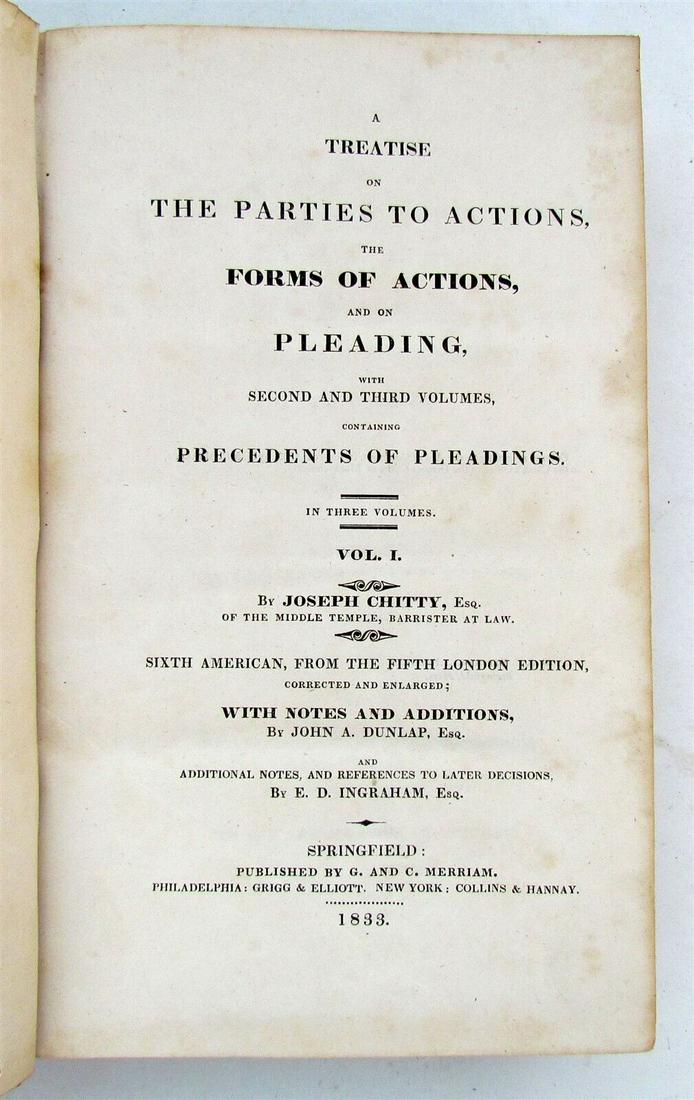 1833 TREATISE on PARTIES to ACTIONS by JOSEPH CHITTY antique Americana law book (1 of 4)