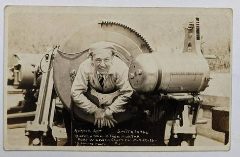 1915 AIR MAIL PILOT AVIATOR ART SMITH in 12" MORTAR, PANAMA PACIFIC INT'L EXPO: 1915 AIR MAIL PILOT AVIATOR ART SMITH in 12" MORTAR, PANAMA PACIFIC INT'L EXPO 1915 AIR MAIL PILOT AVIATOR ART SMITH in 12" MORTAR, PANAMA PACIFIC INT'L EXPO Description 1915 Vintage Real Photograph P