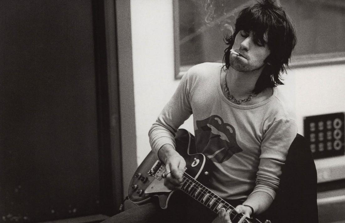 JIM MARSHALL - Keith Richards, Exile on Main St. sessions, 1972: Artist: JIM MARSHALL Print Title: Keith Richards, Exile on Main St. sessions, 1972 Printing Date: 1990’s Medium: Duotone Photo-lithograph Printed in: Italy Image Size: approx. 5 x 8” Jim M
