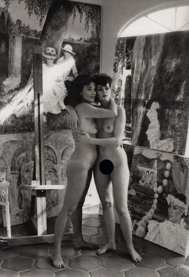 HELMUT NEWTON - Teri Rojas and sister, CA, 1984: Artist: HELMUT NEWTON Print Title: Teri Rojas and sister, CA, 1984 Medium: Duotone Photoengraving Printed in Germany, 1980s Image size (inches) approx. 9 x 6” Helmut Newton (1920-2004) was a Ger