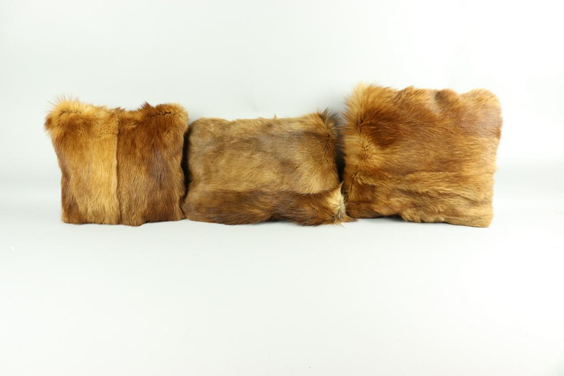 SET OF 3 FOX FUR PILLOWS: Title: SET OF 3 FOX FUR PILLOWS Size/Dimensions: Repurposed from multiple vintage fur garments re-made into super soft pillows, perfect for decoration; no filling in the pillow due to shipping; Size: 