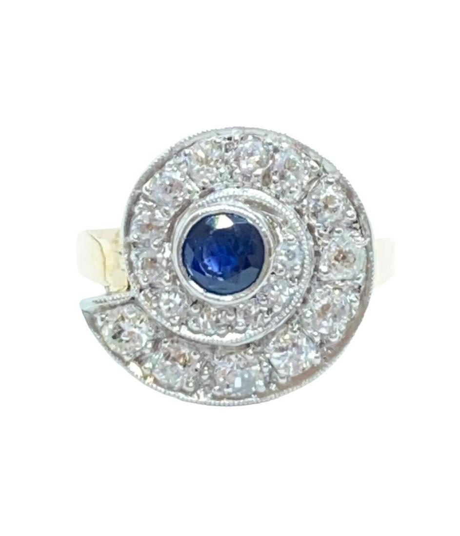 antique platinum diamond and sapphire swirl ring (1 of 6)