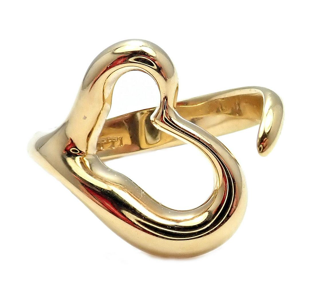 Authentic! Tiffany & Co. 18k Yellow Gold Peretti Open Heart Ring SZ 5.5 (1 of 7)