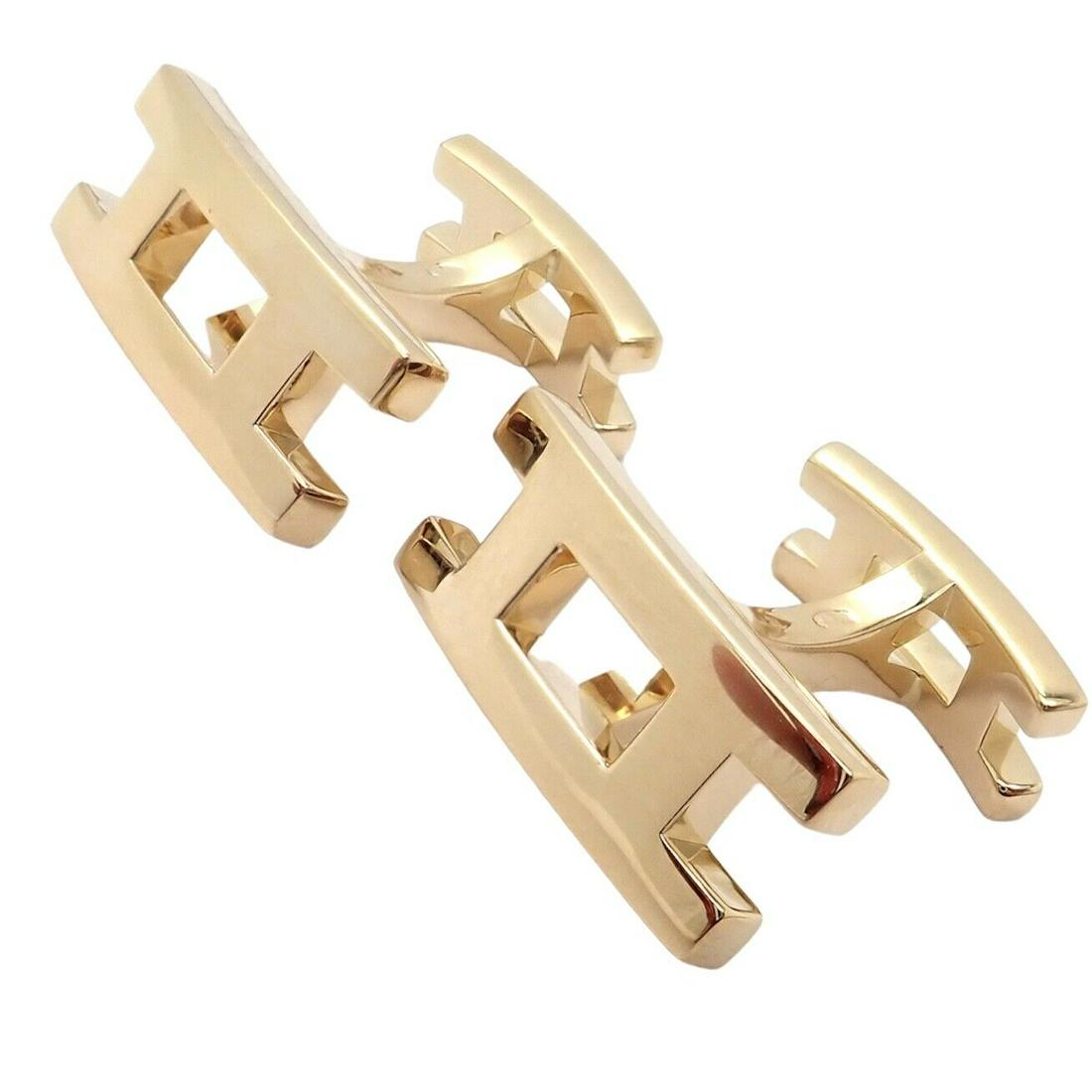 Authentic! Vintage Hermes 18k Yellow Gold H Cufflinks (1 of 7)