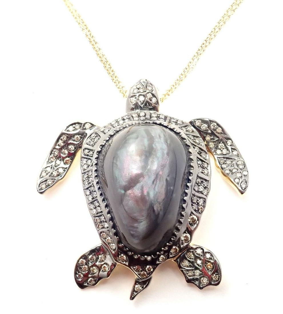 New! Roberto Coin 18k Gold Diamond Mother Of Pearl Sea Turtle Pendant Necklace (1 of 12)