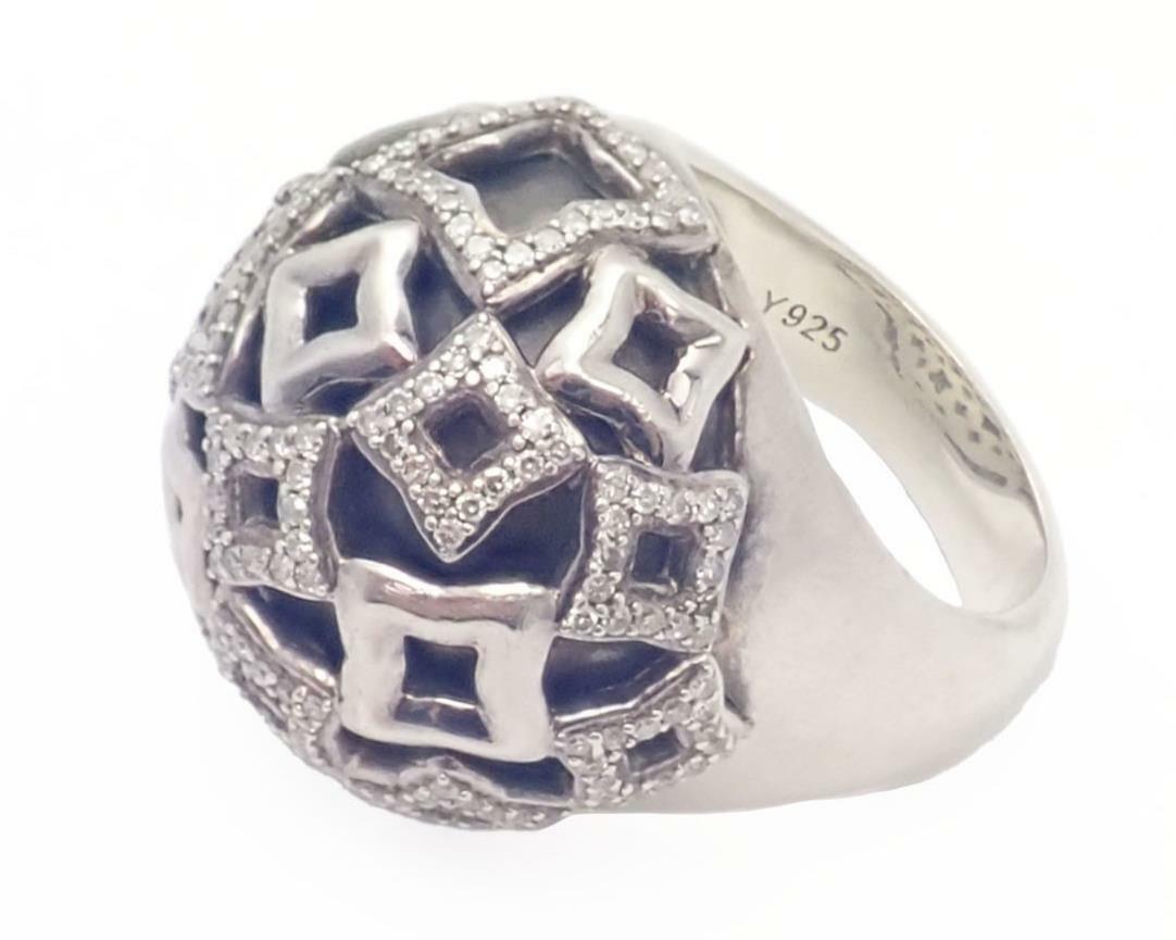 David Yurman DY Silver Diamond Quatrefoil Large Dome Ring sz 9 (1 of 6)