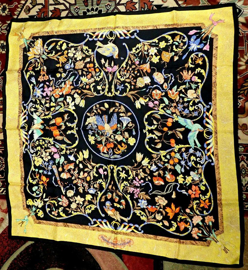 Authentic RARE! Hermes Carre Pierres d'Orient Vintage 90cm Navy Blue Silk Scarf (1 of 10)