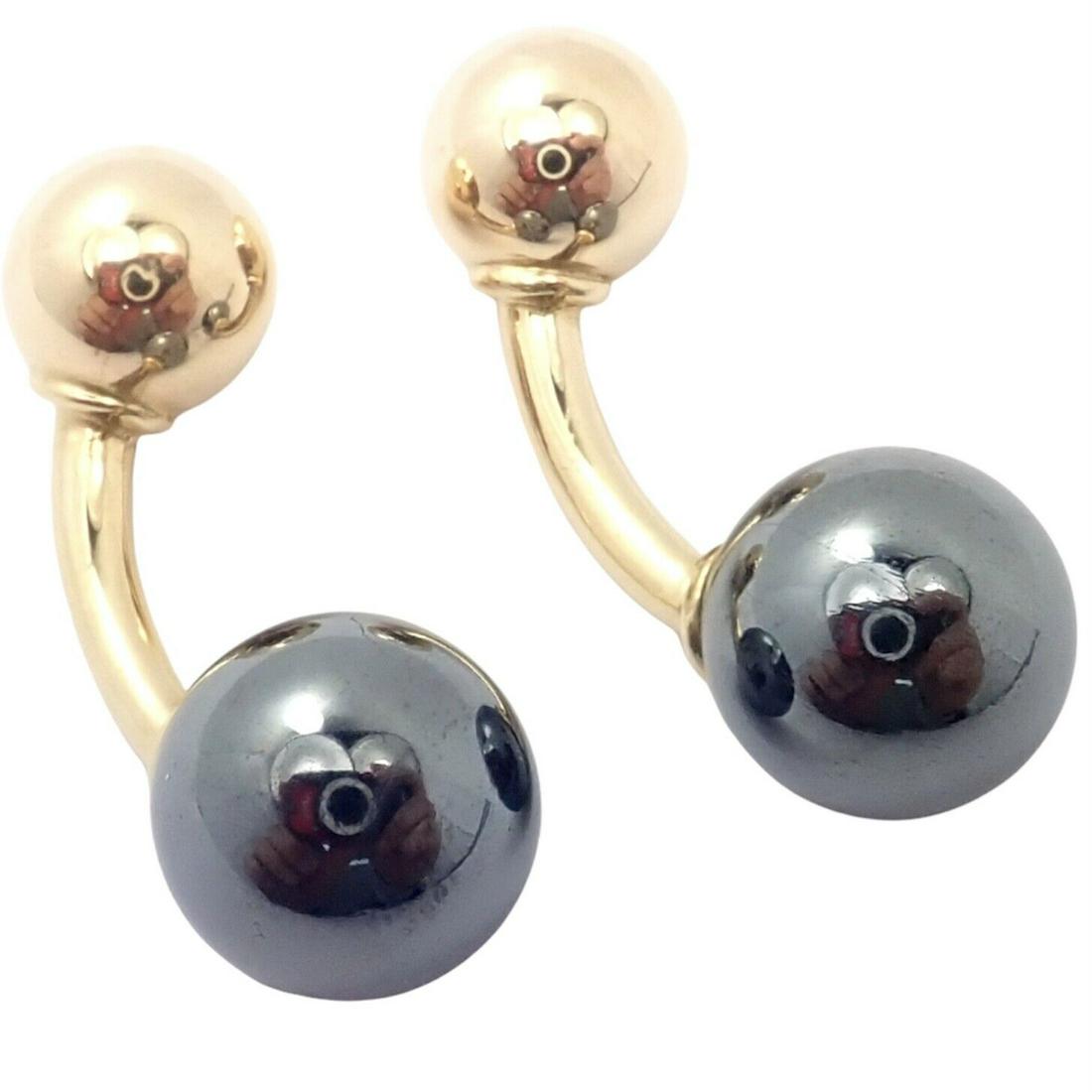 Authentic! Vintage Tiffany & Co 14k Yellow Gold Black Hematite Cufflinks (1 of 5)