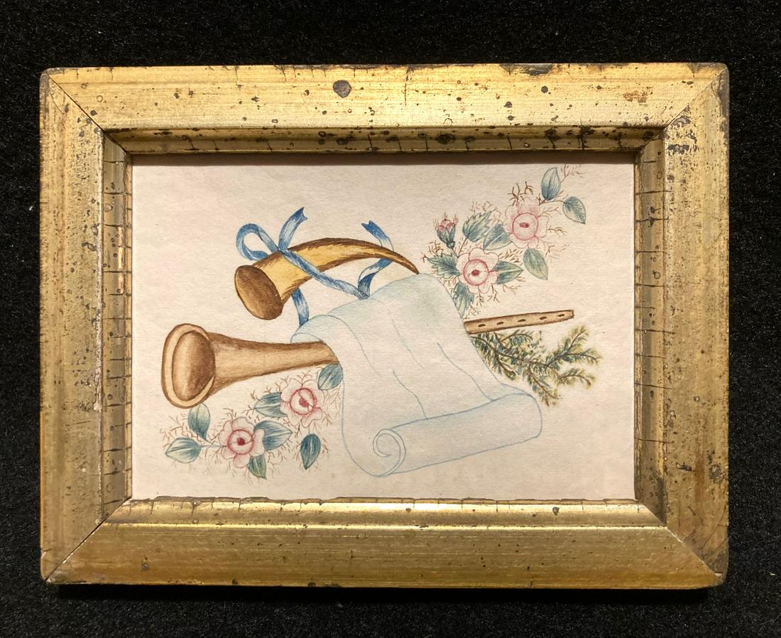 Early 1800’s original floral and music watercolor (1 of 2)