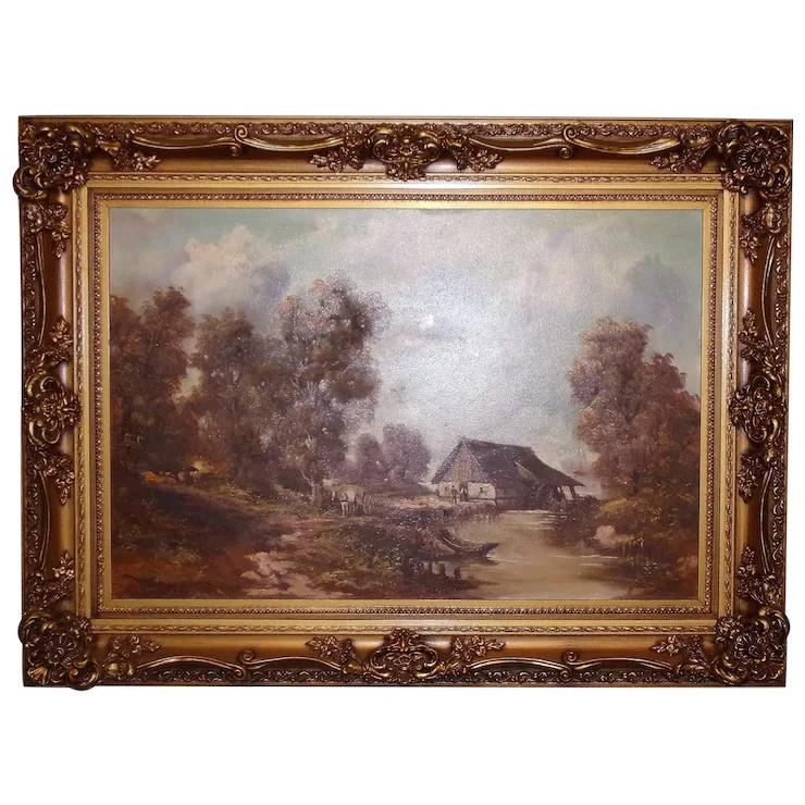 Vintage Oil on Canvas by H.P. Uhlman- Country River Scene-Unnamed (1 of 15)