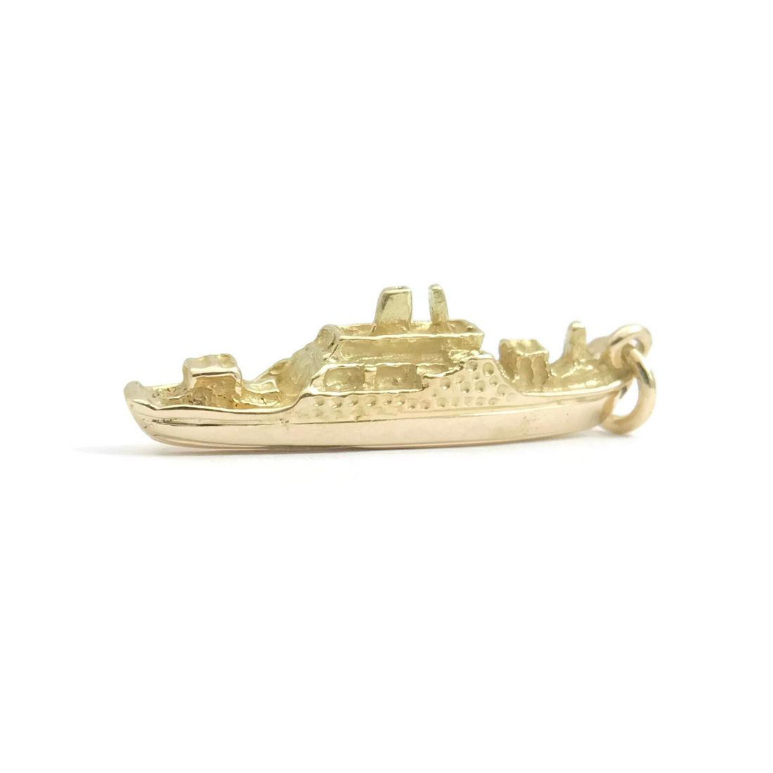 Vintage Cruise Ship Boat Necklace Pendant Charm in 14K Yellow Gold, 4.60 Grams (1 of 10)