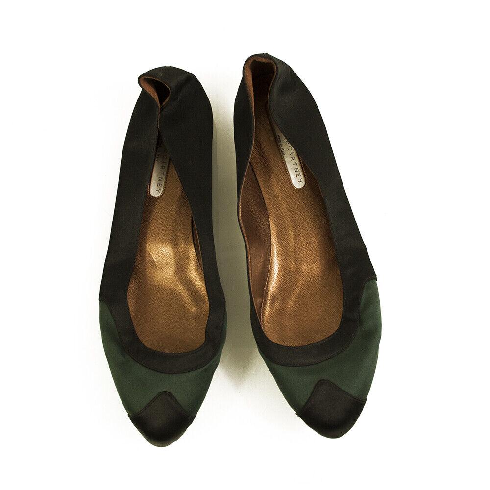 Stella McCartney Black Green Satin Fabric Ballerina Shoes Ballet Flats 37.5 (1 of 9)