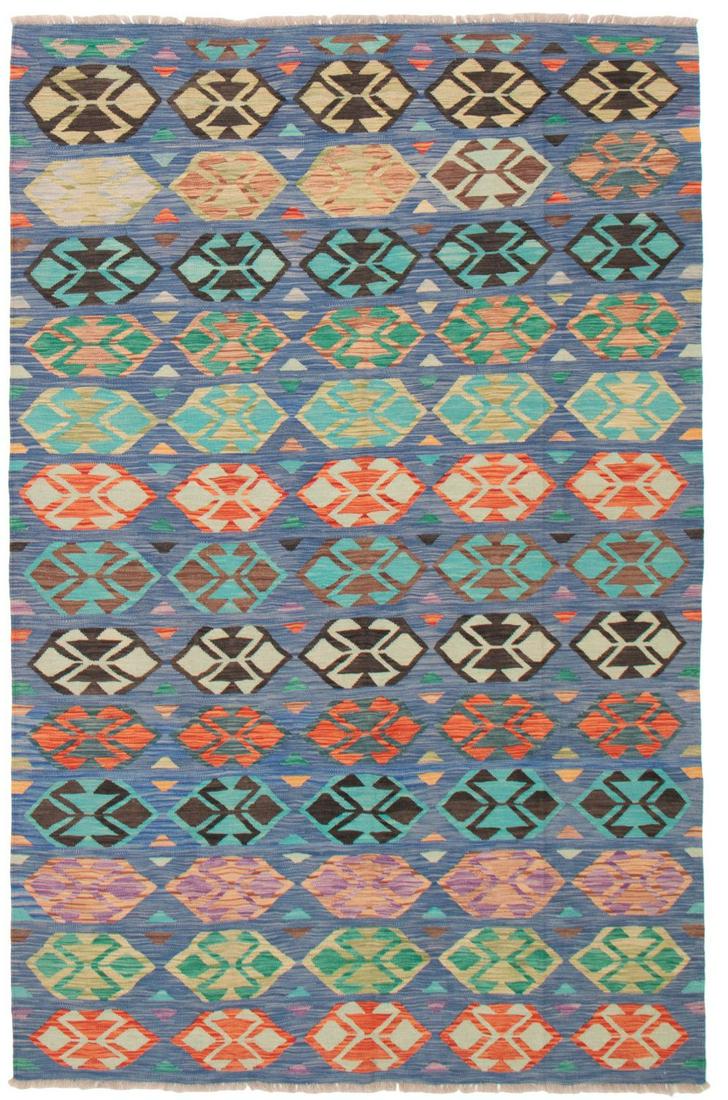 Bold and Colorful Dark Blue Kilim 6'4" x 9'9" (1 of 6)