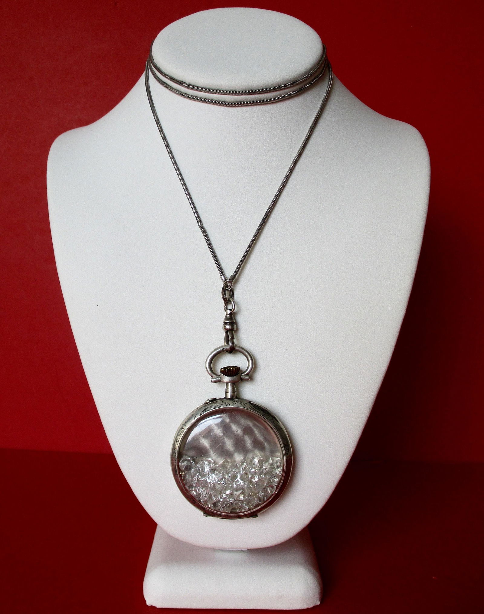 Antique Victorian Sterling Silver Pocket Watch Shaker Locket With 35 Inch Sterling Necklace (1 of 7)