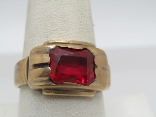 Vintage 10kt Lab Grown Ruby Ring, Men's, Sz. 10, Appx. 3.33. CTW, 1940's-1960's (1 of 8)