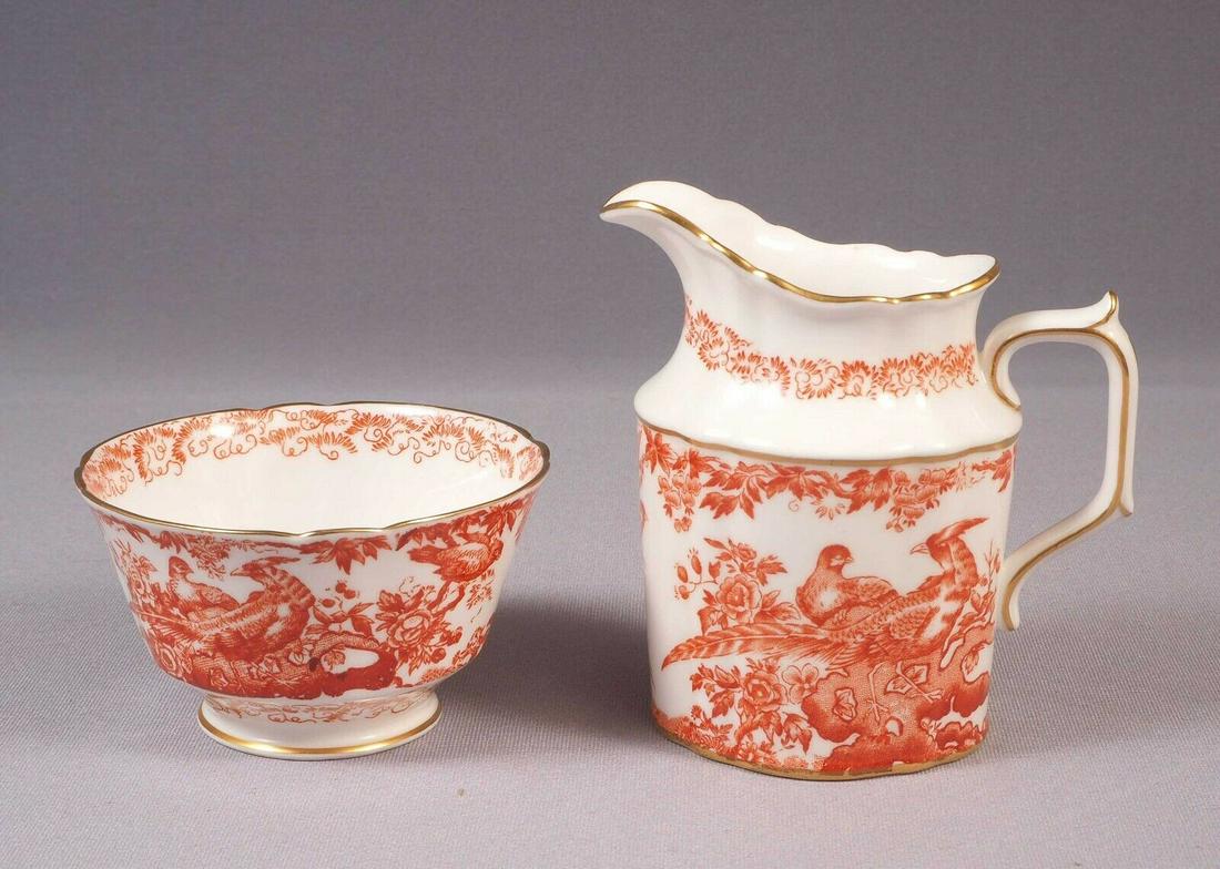 Royal Crown Derby RED AVES GOLD RIM Cream Milk Creamer Jug Sugar bowl Rare: This is a beautiful, Bone china set of Creamer/Milk jug and open sugar bowl. It was made by Royal Crown Derby in their famous RED AVES collection. The pattern is very beautiful with gold birds and gol