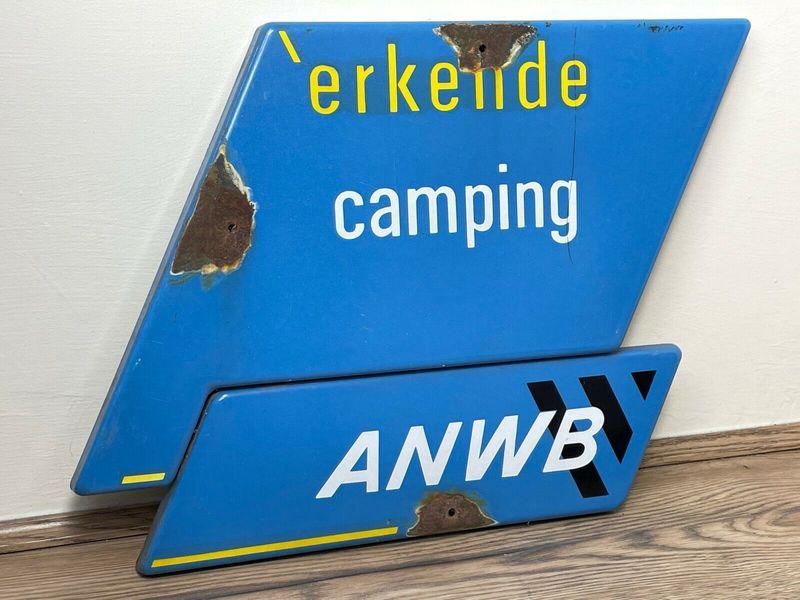 Vintage 20th Century Dutch Enamel Erkende Camping Site Anwb Advertising Wall Sign (1 of 16)