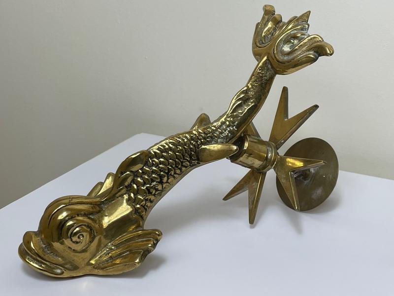 Antique Heavy Solid Brass Door Knocker Aquatic Form Of A Mediterranean Fish Fixture (1 of 20)