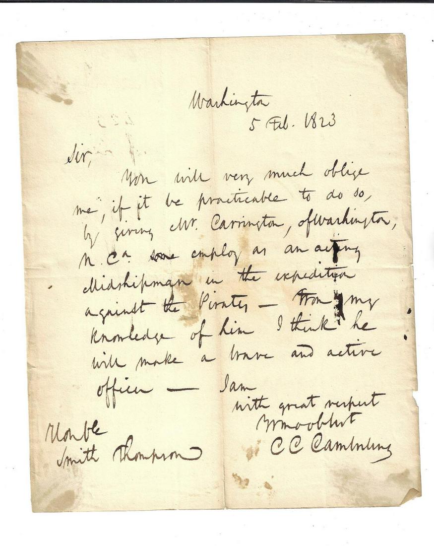 1823 Letter Recommendation to Fight Pirates (1 of 2)