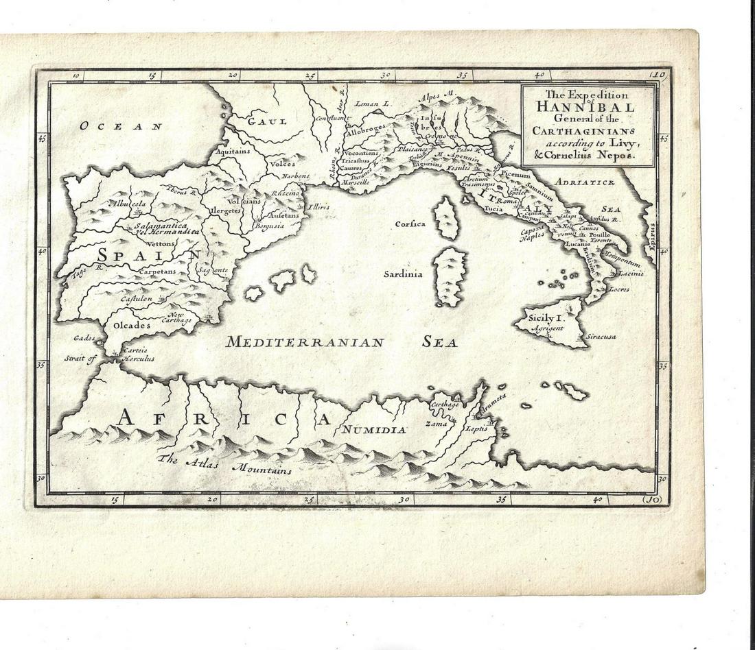 1747 Engraved Map Expedition of Hannibal (1 of 2)