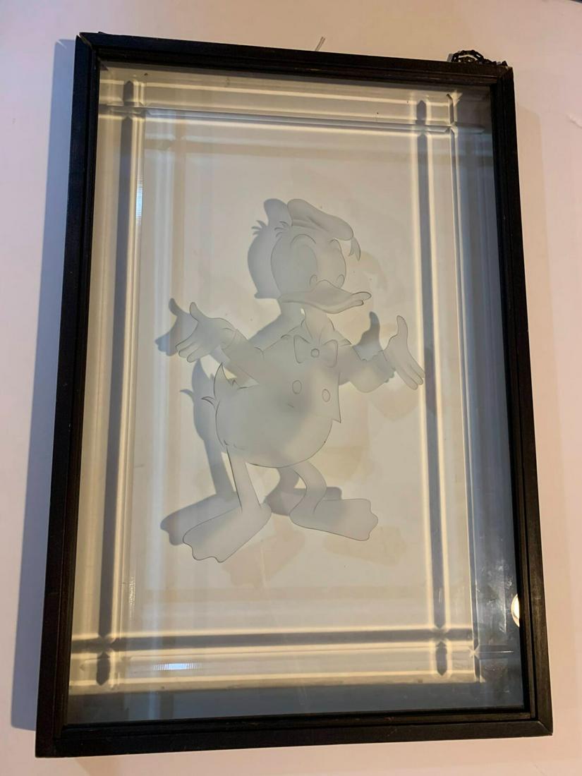 Donald Duck - Walt Disney (1950's) 17" X 25" Etched Glass Window & Frame (1 of 5)