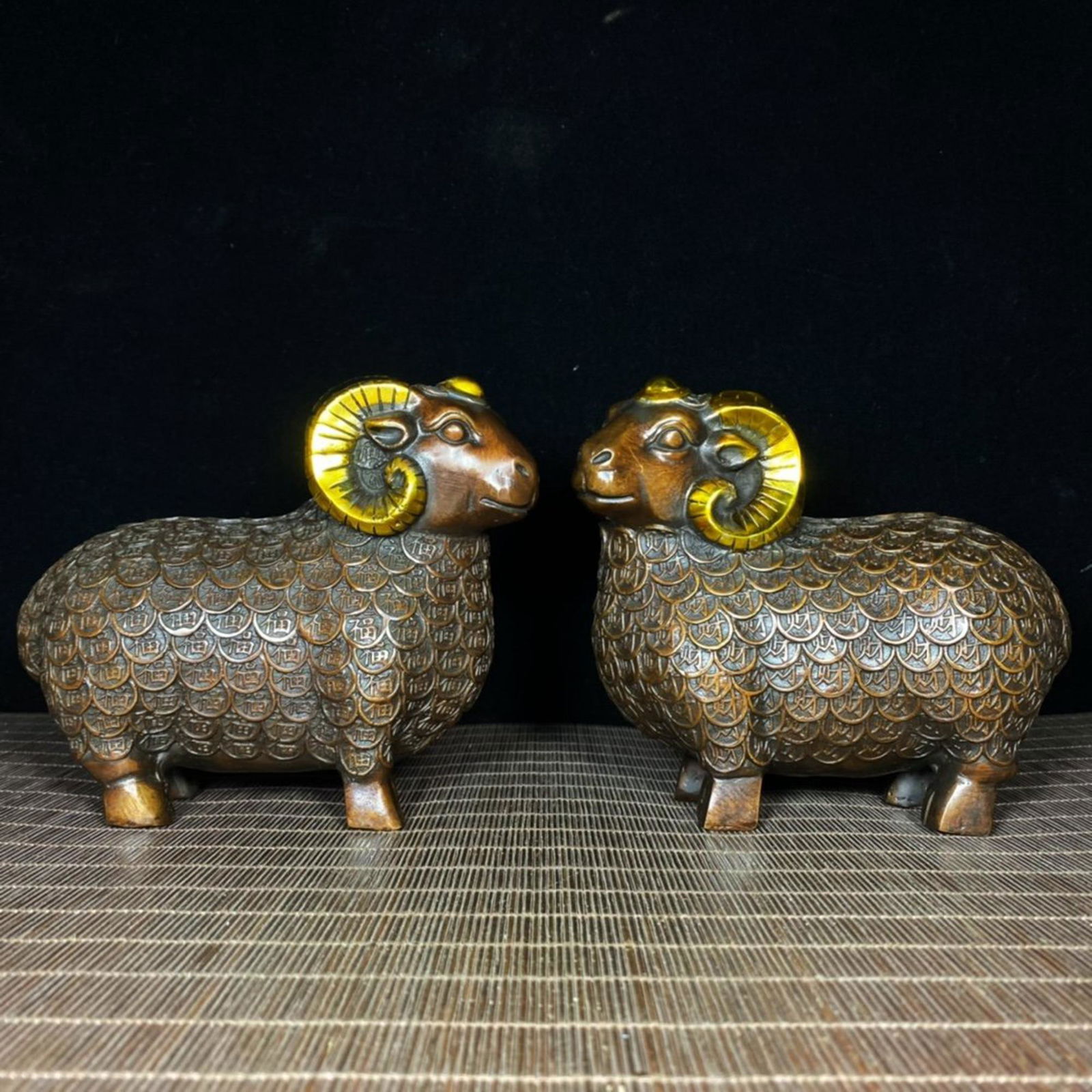 A Pair Chinese Gilt Gold Bronze Fortune Sheep Statues (1 of 9)